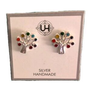 Handmade Tree Shaped Rainbow Gem Earrings - Colorful, Nickel-Free Jewelry